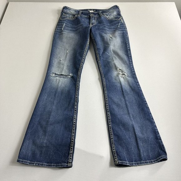 Silver‎ Jeans Size 29x32 Bootcut Distressed Suki Surplus Flap Pocket Low Rise - Picture 1 of 11